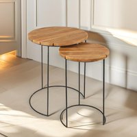 Pirlo Plush Set Of 2 Round Teak Nesting Tables Rustic Brown