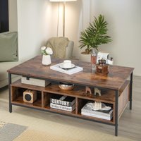 Pirlo Plush Industrial Wooden Coffee Table With Storage Shelves in Brown