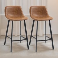 Pirlo Plush Set of 2 Industrial Brown Bar Stools