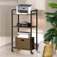 Pirlo Plush 3 Tier Printer Trolley With Lockable Wheels & Adjustable Shelves in Brown