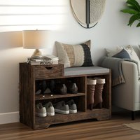 Pirlo Plush Industrial Shoe Storage Bench With 3 Open Shelves in Brown