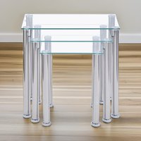 Pirlo Plush 3 Pc Glass Nesting Tables Living Room Furniture in Silver