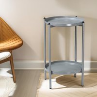 Pirlo Plush 2 Tier Round Metal Coffee Table Living Room Furniture in Grey