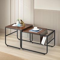 Pirlo Plush 2PC Industrial Nest Of Tables Industrial Stackable Furniture in Brown