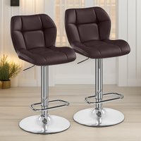 FURNOS 2PC Height Adjustable 360 Swivel Barstools Set With Backrest in Brown