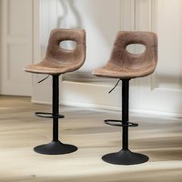 FURNOS 2PC Height Adjustable 360 Swivel Barstools Set With Curved Backrest in Brown