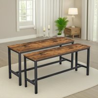 FURNOS 2PC Industrial Dining Benches Indoor Outdoor Rustic Brown Furniture
