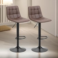 FURNOS 2PC Height Adjustable 360 Swivel Barstools Set With Tuffed Backrest in Brown