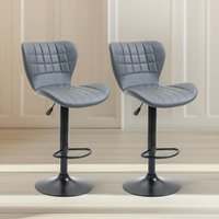 FURNOS 2PC Height Adjustable 360 Swivel Barstools Set With Backrest Grey & White in Dark Grey