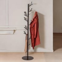FURNOS Metal Coat Stand With 16 Hooks & Adjustable Height in Black