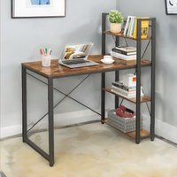 FURNOS 97CM Wide Computer Desk With 3 Shelves Rustic Brown