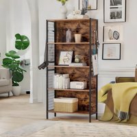 FURNOS Industrial 4 Tier Bookcase Storage Cabinet Rustic Brown Shelving Unit