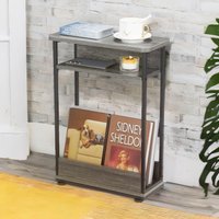 FURNOS Industrial Rustic 3 Tier Side Table With Magazine Rack Grey