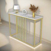 FURNOS Marble Console Table Hallway Entryway Furniture in White