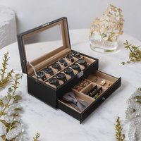 FURNOS Double Layer 12 Slot Watch Box Black | Size: Small