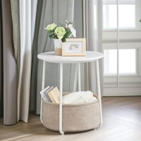 FURNOS Side Table with Removable & Washable Storage Basket in Beige