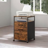 FURNOS 2 Drawer Industrial Filing Cabinet With Lockable Wheels in Brown