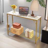 FURNOS 2-Tier Gold Console Table With Metal Frame