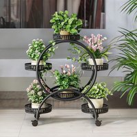 Pirlo Plush Round Metal Indoor Outdoor Plant Stand Organiser With 6 Tiers Black