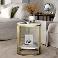 Pirlo Plush 2 Tier Round Faux Marble Accent Coffee Side Table in Gold