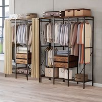 Industrial Rustic Open Wardrobe Garment Rail Storage Shelves & Drawers