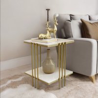 Pirlo Plush 2 Tier Square Faux Marble Side Table Gold