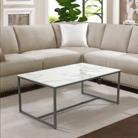 Pirlo Plush Rectangular Faux Marble Coffee Table Living Room Furniture White