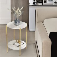 2 Tier Round Faux Marble Side Table Metal Legs