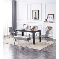 KOSY KOALA Dining Table & 4 Chairs With Bench Dark Grey Table 4 Grey Velvet Chairs Wood Table Dining Set Furniture