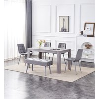 KOSY KOALA Dining Table & 4 Chairs With Bench Grey 4 Grey Velvet Chairs Wood Table Dining Set Furniture