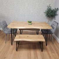 KOSY KOALA Modern Dining Table Set With 2 Benches & 2 Grey Velvet Chairs Kitchen Dining Room Furniture in Brown
