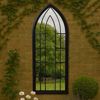 Agenzia 14 Large Antique Black Arched Metal Frame Window Garden Wall Mirror 153 x 60cm | Size: 153 x 60 cm