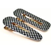 Lemon Daisy Accessories Women's Set of 2 Waterdrop & Rectangle Checkered Hair Clips in Black