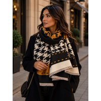 Lemon Daisy Accessories Women's Houndstooth Wrap Scarf Shawl in Brown
