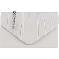 Kitise Women's Elegant Faux Suede Pleated V Shape Evening Clutch Bag in White