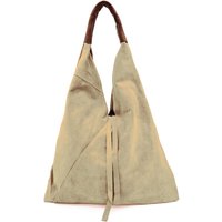 Kitise Women's Large Genuine Italian Tie Closure V Suede Slouch Tote With Purse in Beige