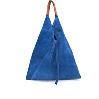 Kitise Women's Large Genuine Italian Tie Closure V Suede Slouch Tote With Purse in Blue