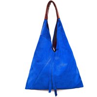 Kitise Women's Large Genuine Italian Tie Closure V Suede Slouch Tote With Purse in Royal