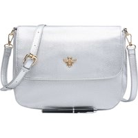 Kitise Women's Bee Accent Flap Over Zip Closure Crossbody Bag With Detachable Strap in Silver