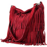 Kitise Women's Boho Style Italian Fringed Suede Crossbody Bag in Burgundy