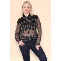 Button Down Collar Sheer Blouse