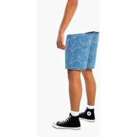 Liquor n Poker Men's Oversized Floral Textured Jacquard Denim Shorts in Blue | Size: 30R