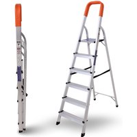 Novecrafto Lightweight Step Ladders 6 Step Compact Aluminium Stepladder with Non-Slip Wide Step (167cm) in Silver