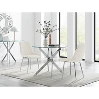 FurnitureboxUK Novara 100cm Round Dining Table & 2 Pesaro Silver Leg Chairs in Cream