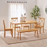 FurnitureboxUK Lynton Large Oak Effect Wooden Dining Table with 4 Millford Chairs & Bench in Light Oak