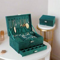 Modcraft Women's 3 Layer Green Jewellery Box for Storage & Display in Dark Green | Size: Standard