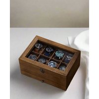 Modcraft Wooden Watch & Jewellery Box with 8 Slots & Glass Top in Brown