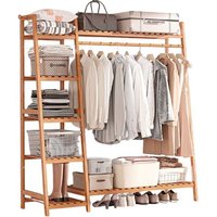Modcraft Heavy-Duty Wooden Clothes Rail Corner Open Wardrobe in Brown