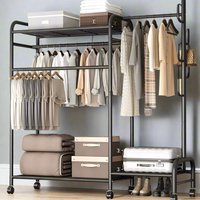 Modcraft Black Heavy Duty Double Clothes Rail with Shelves & Hooks | Size: Large