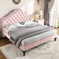 Matteo Luxurious Upholstered Double Bed with Adjustable Headboard in Pink